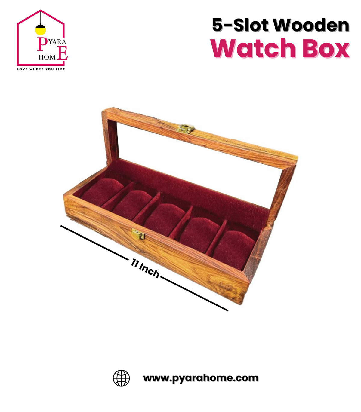 Luxury 5-Slot Wooden  Watch Organizer