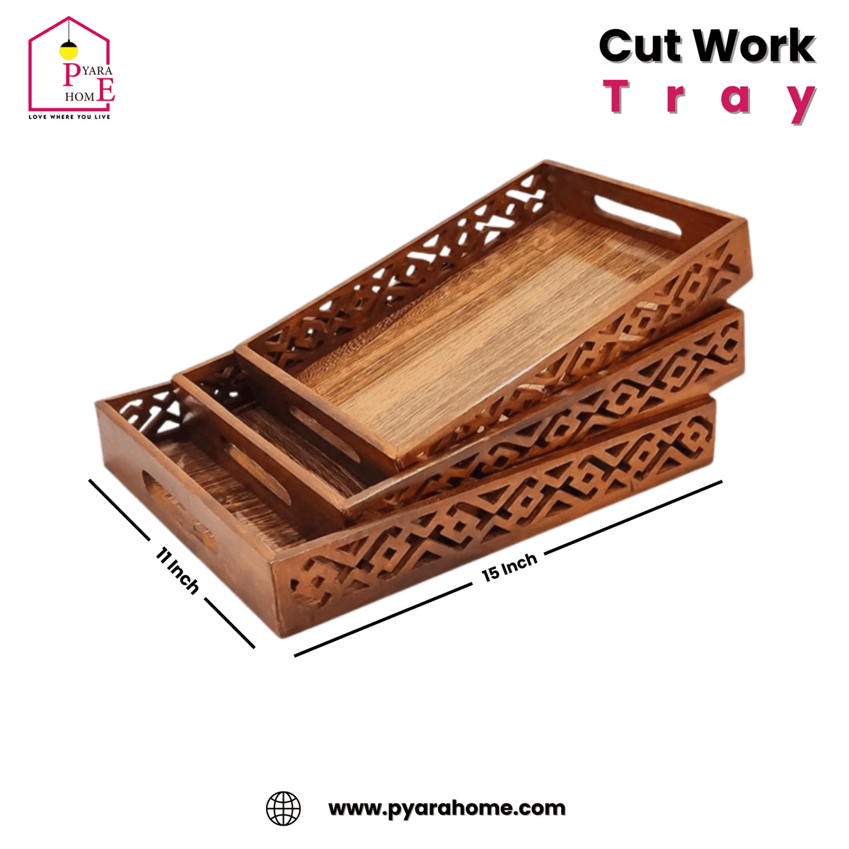 3Pc Cutwork Tray Set