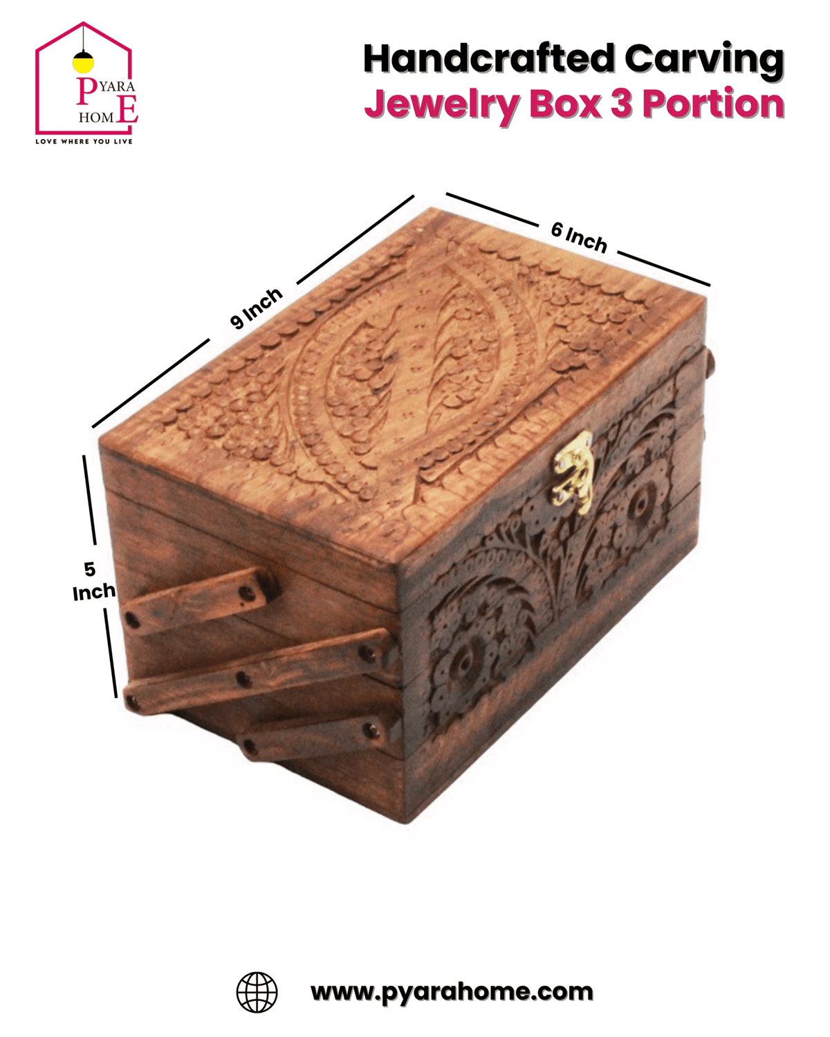 Handcrafted Jewelry Box – 3 Compartment