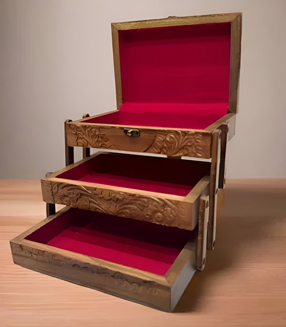 Handcrafted Jewelry Box – 3 Compartment