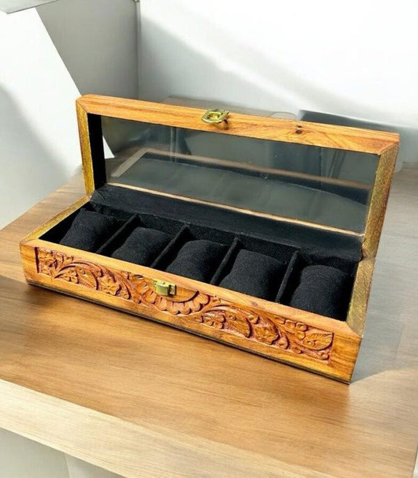 Luxury 5 Wooden Watch Box Glass Top