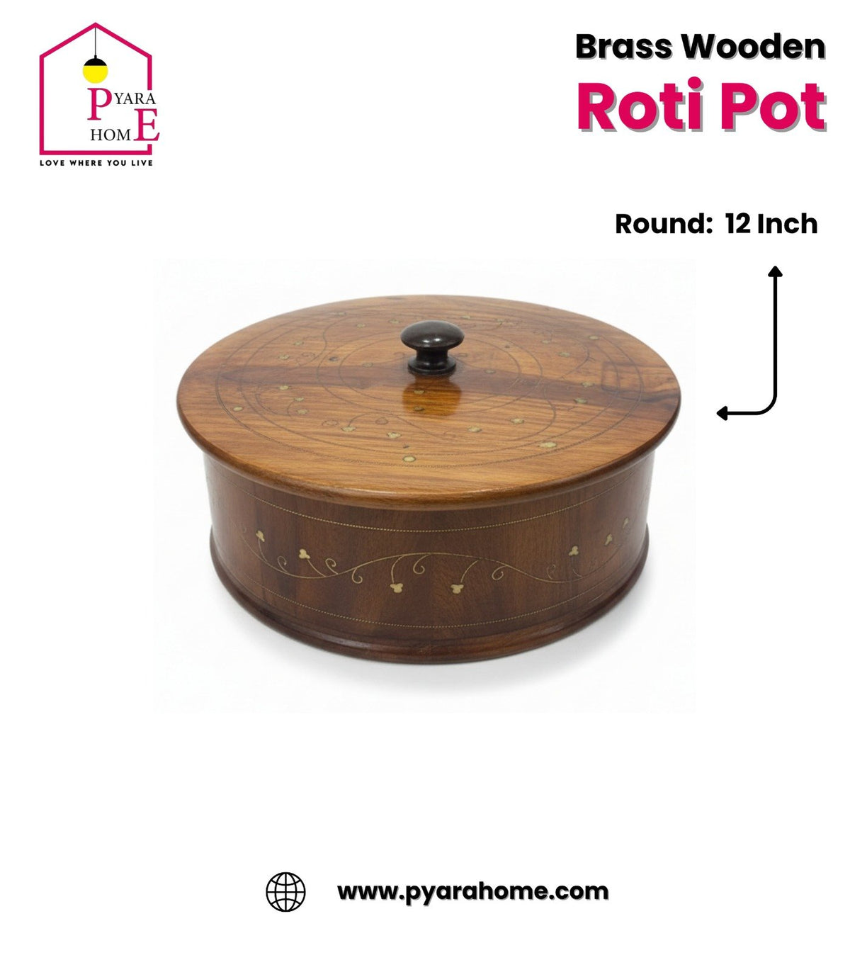 Brass Wooden Roti Pot