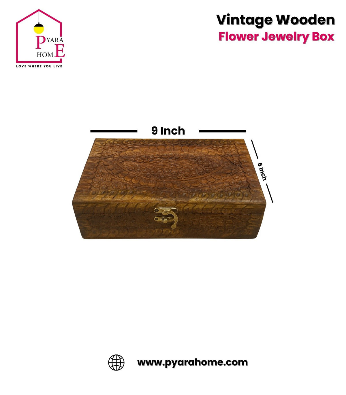 Vintage Wooden Flower Jewelry Box