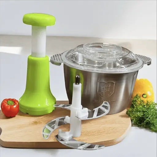FALARI Multi-Function Hand Pushing Chopper | Stainless Steel 2L Vegetable Cutter & Grater | Manual Food Processor with Sharp Blades