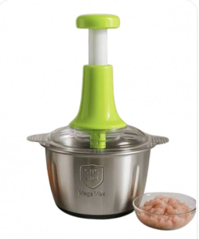 FALARI Multi-Function Hand Pushing Chopper | Stainless Steel 2L Vegetable Cutter & Grater | Manual Food Processor with Sharp Blades