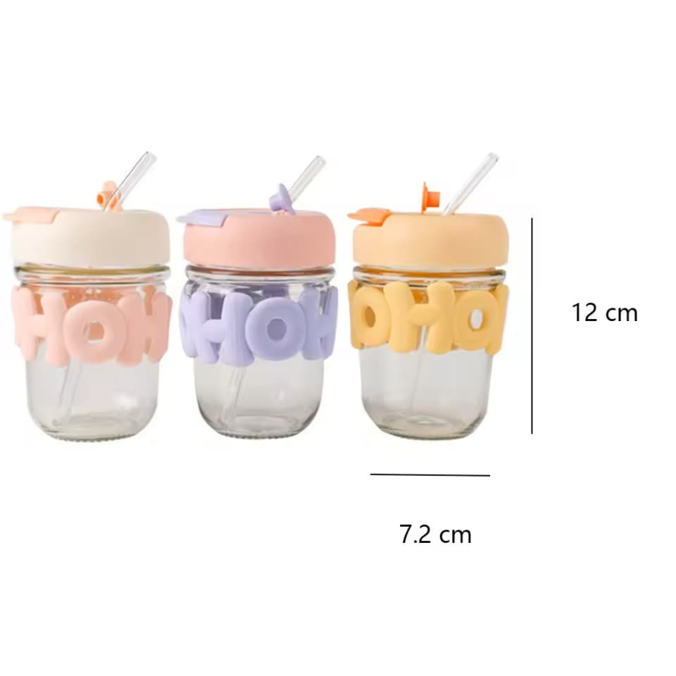 Trendy Pearl Handle Glass Water Bottle with Straw (Random Color)