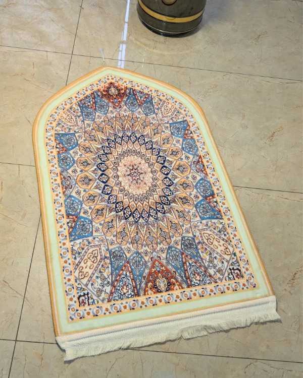 Golden Sunburst Persian Mandala Velvet Prayer Mat Janamaz (70x115 cm)