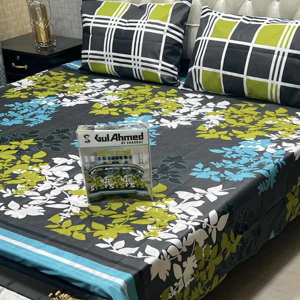 Gift Pack Bedsheet*Gul Ahmad Most Demanding Collection Cotton Mix Bedsheets Full Printed 3pc 1 Sheet 2 Pillow Covers Fabric = Cotton Mix Size = King Size 92/94