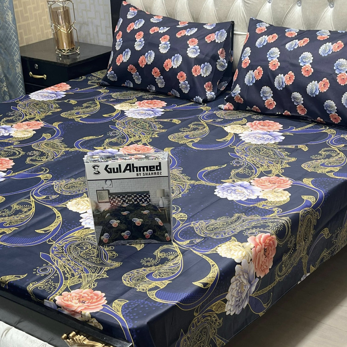 Gift Pack Bedsheet*Gul Ahmad Most Demanding Collection Cotton Mix Bedsheets Full Printed 3pc 1 Sheet 2 Pillow Covers Fabric = Cotton Mix Size = King Size 92/94