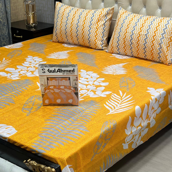 Gift Pack Bedsheet*Gul Ahmad Most Demanding Collection Cotton Mix Bedsheets Full Printed 3pc 1 Sheet 2 Pillow Covers Fabric = Cotton Mix Size = King Size 92/94