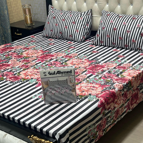 Gift Pack Bedsheet*Gul Ahmad Most Demanding Collection Cotton Mix Bedsheets Full Printed 3pc 1 Sheet 2 Pillow Covers Fabric = Cotton Mix Size = King Size 92/94