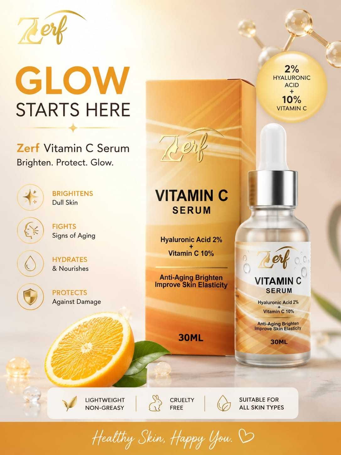 Vitamin C serum | Vitamin C Face Serum – Brightening & Hydrating Skin Care - 30ml