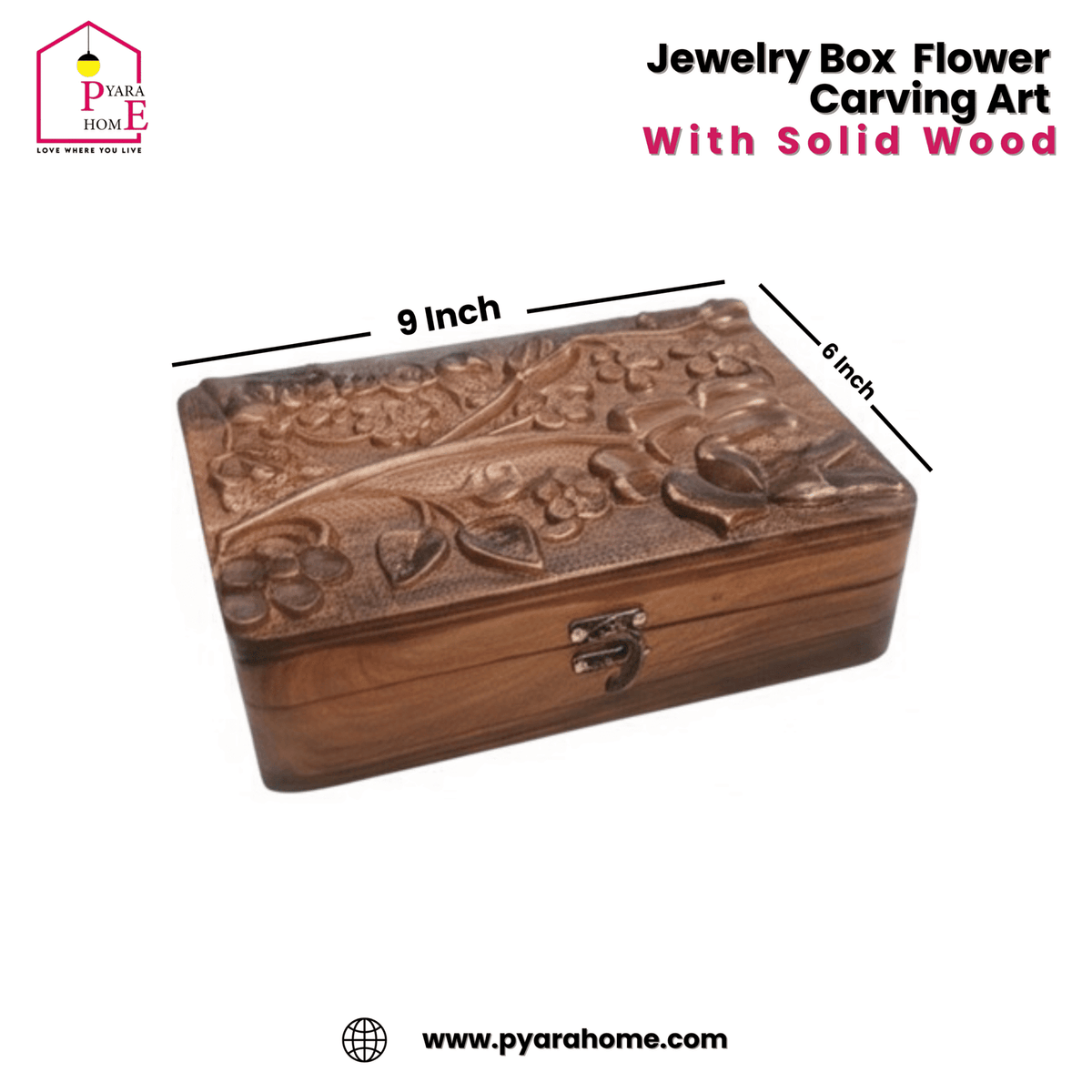 Floral Carved Wooden Jewelry Box