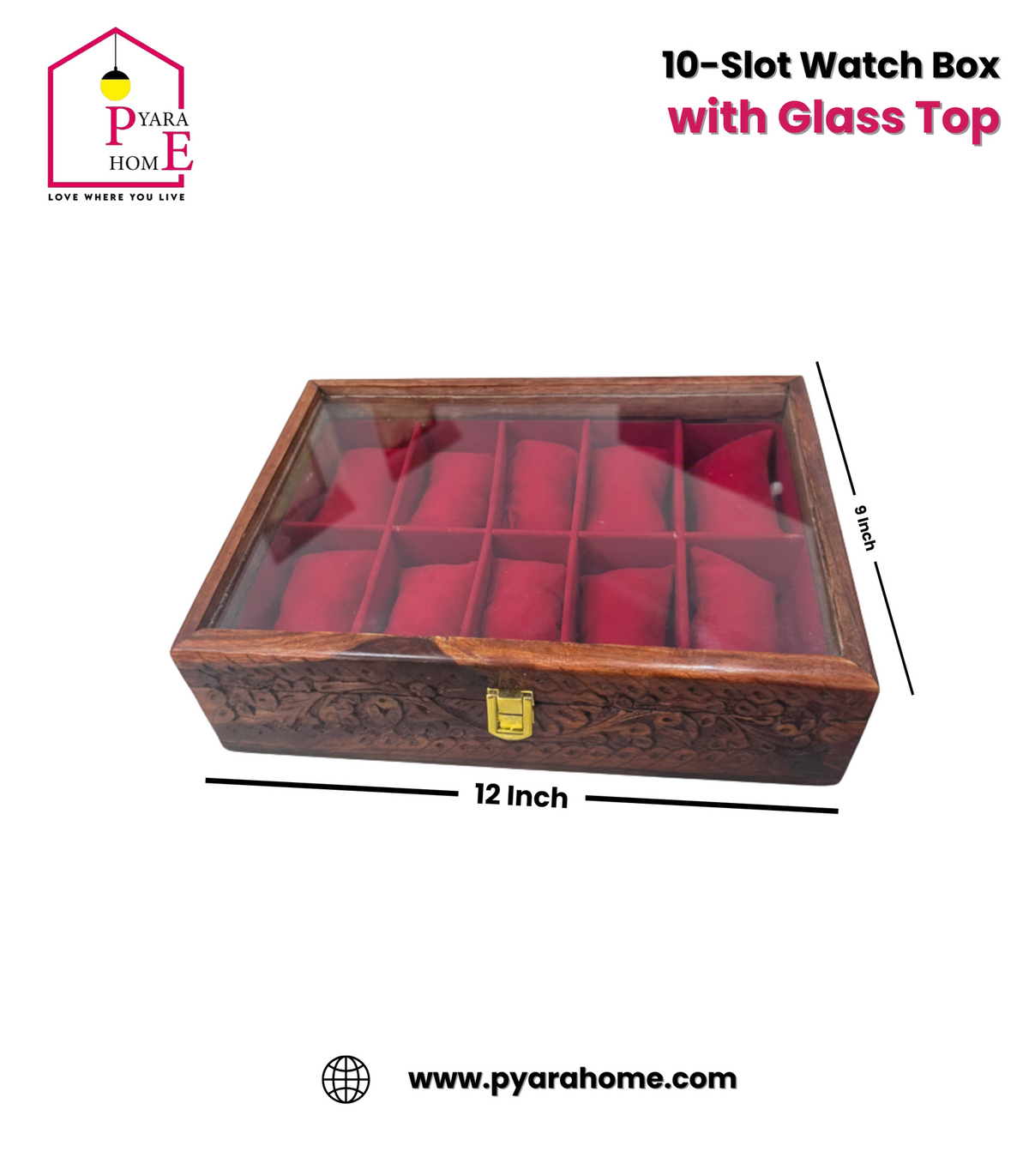 Luxury 10-Slot Watch Box with Glass Top