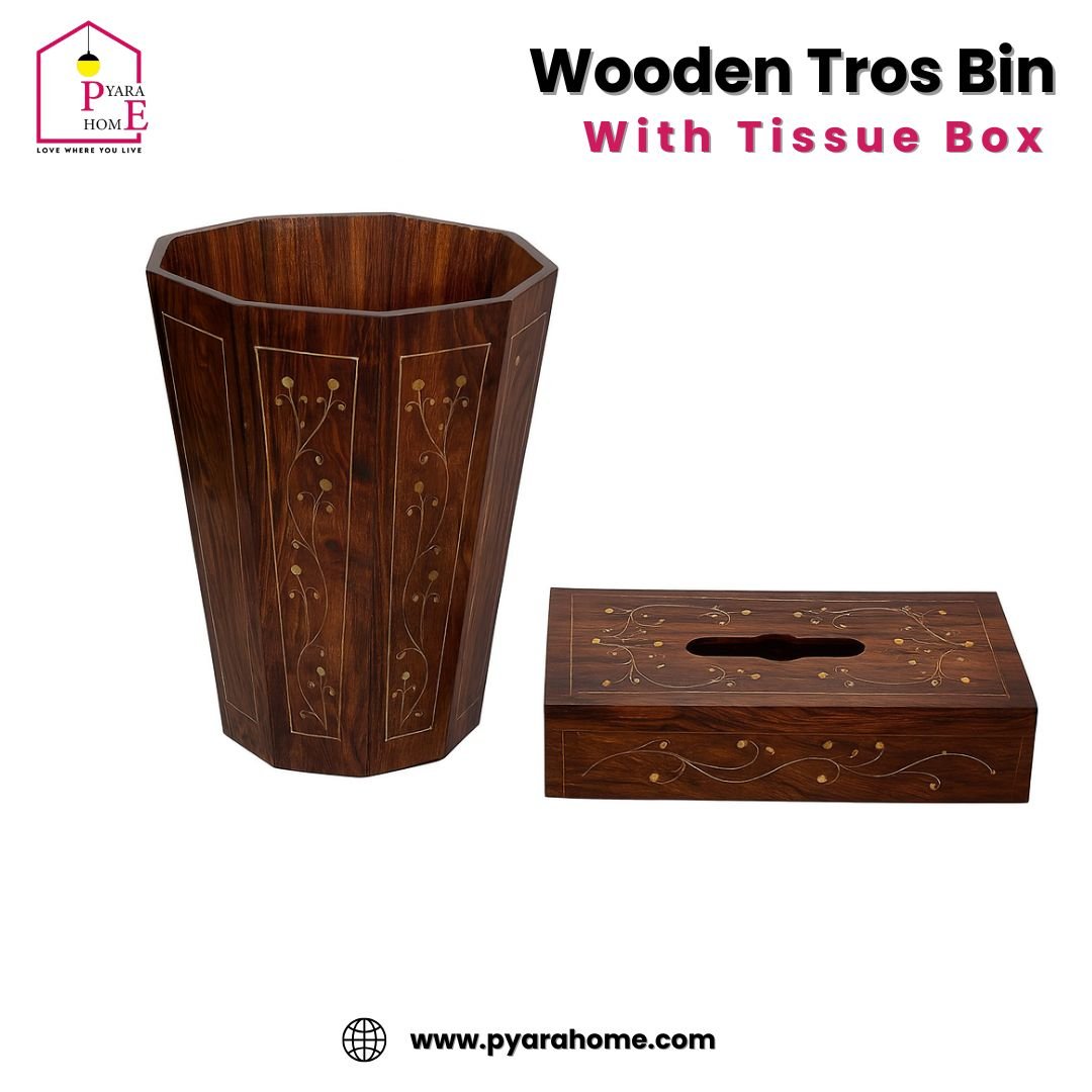 Wooden Tros Bin With Tissue Box