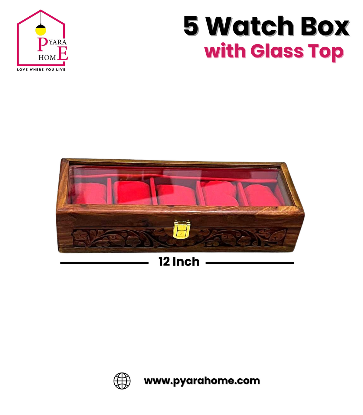 Premium 5 Watches Box Glass Top