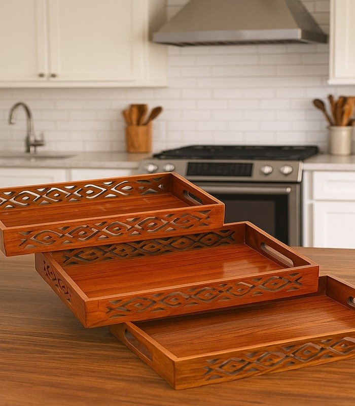 3Pc Cutwork Tray Set