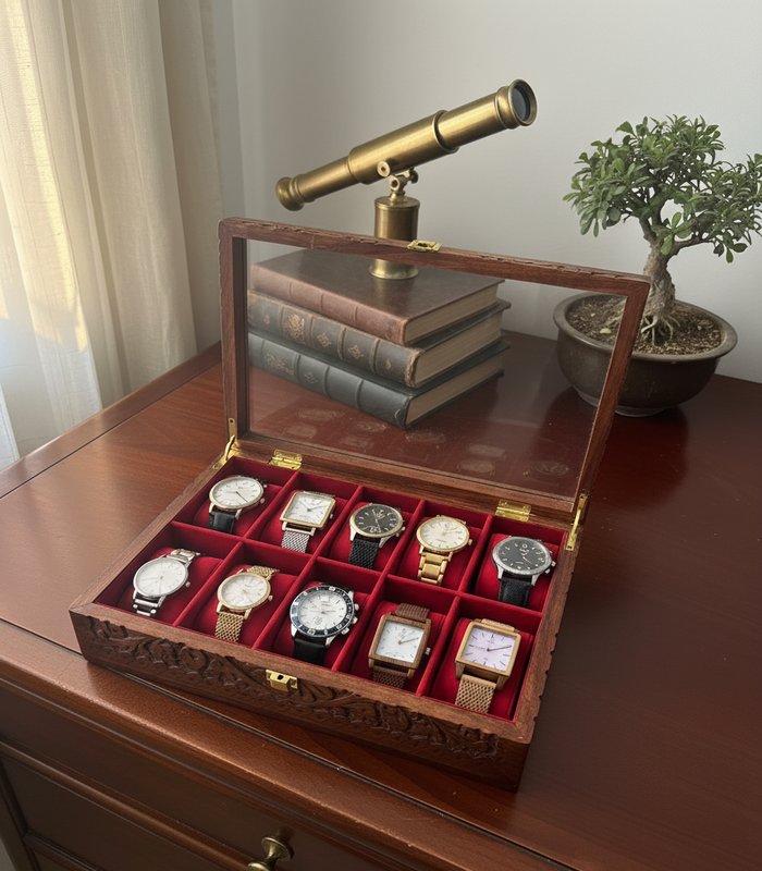 Luxury 10-Slot Watch Box with Glass Top