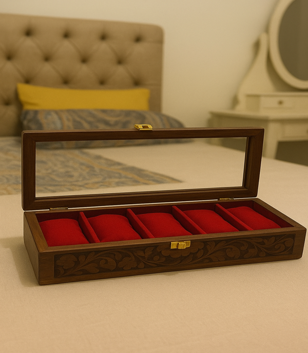 Premium 5 Watches Box Glass Top