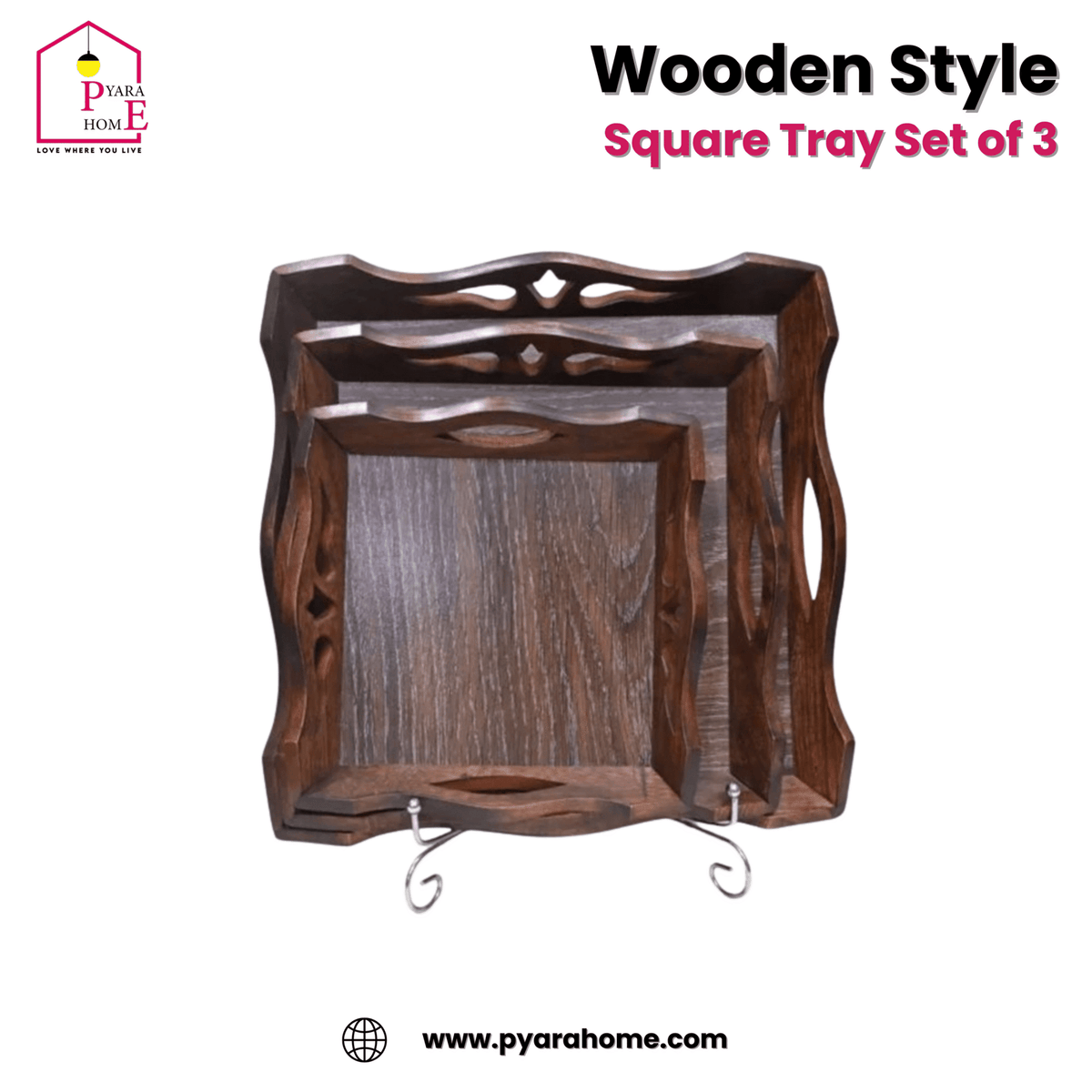 3Pc Square Tray Set